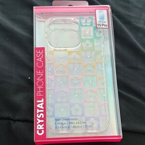 Crystal Clear Pastel Checkered Floral iPhone 15 Pro Case
